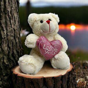 Valentines Day Hunson 8" White Bear Red Stitched Mouth Pink Love You Heart Gift